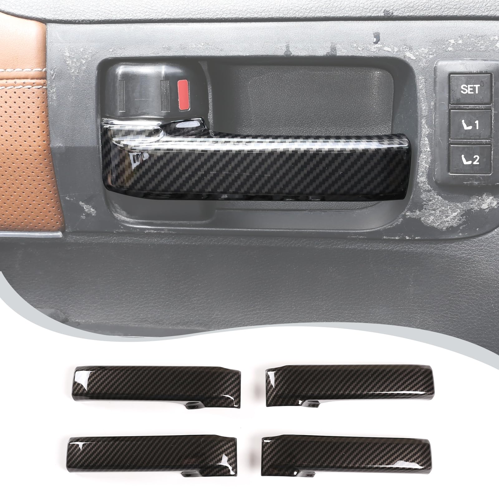Photo 1 of LLKUANG ABS Carbon Style Car Inner Door Handle Decoration Cover Trim Fit for Toyota Tundra/Sequoia 2007-2021 Interior Car Accessories