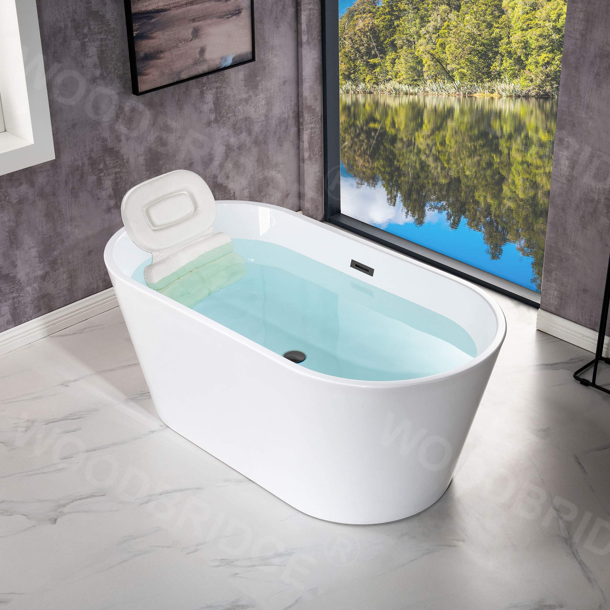 Photo 1 of ** SEE CLERK NOTES** WOODBRIDGE BTA1514-MB-Drain &O+ Pillow Bathtub, Black