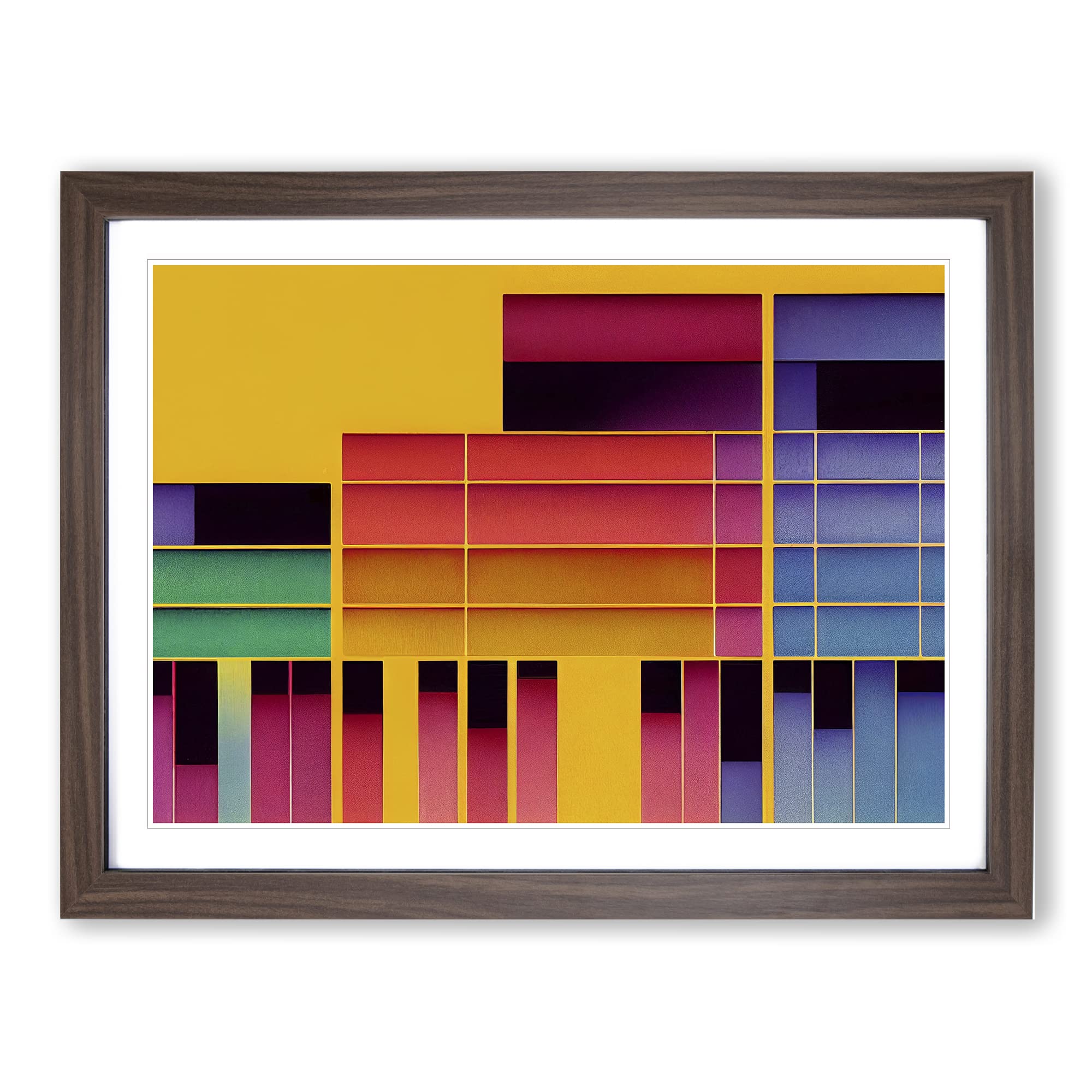 Bauhaus Architecture Art Vol.2 Abstract Framed Print | A4 Walnut Framed Wall Art | Ready to Hang | Abstract Cityscape Picture | Living Room Bedroom Lounge Office