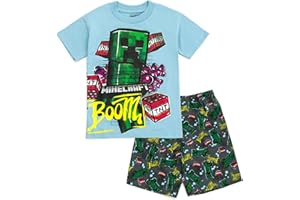 Minecraft Creeper T-Shirt and French Terry Shorts Outfit Set Little Kid to Big Kid