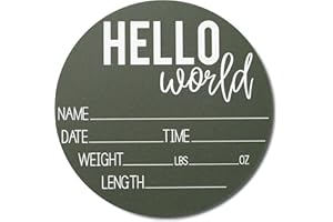 Hickory Hollow Designs - Baby Announcement Sign for Newborn Boys and Girls (Color Bases) - Hello World Nursery Decor Sign & Photo Prop for Babies Made of Birch Wood - 6" Circle Board (Green)