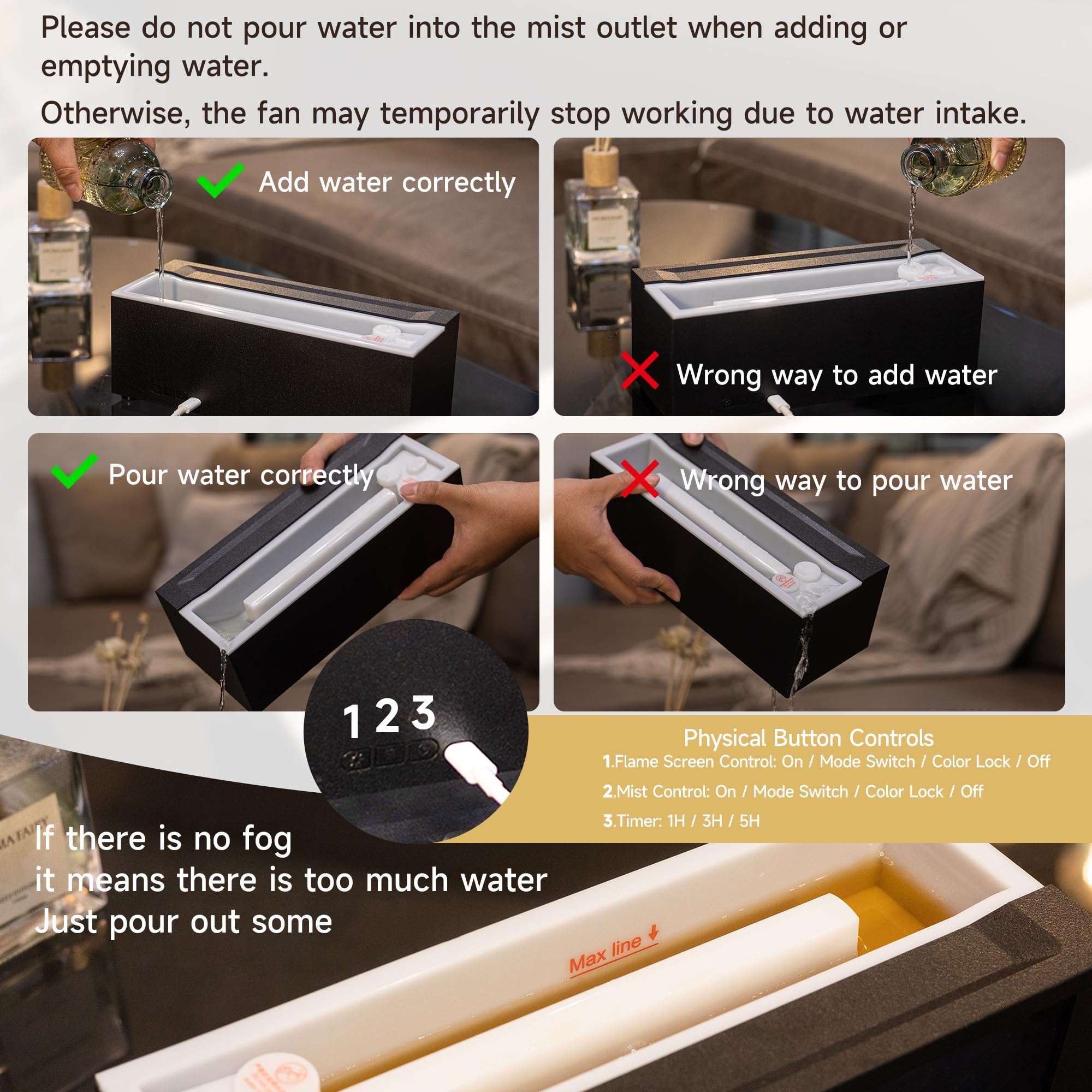 Fireplace Flame Air Diffuser Humidifier,7 Colors Aromatherapy Essential Oil Diffuser,Ultrasonic Aroma Humidifier with Timer for Home,Bedroom,Office,Yoga (Black, L)