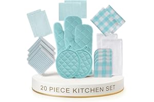 Lane Linen Kitchen Towels And Dishcloths Sets - 20Pc Kitchen Towel Set, 500 Degree Heat Resistant Oven Mitts & Pot Holder, Re