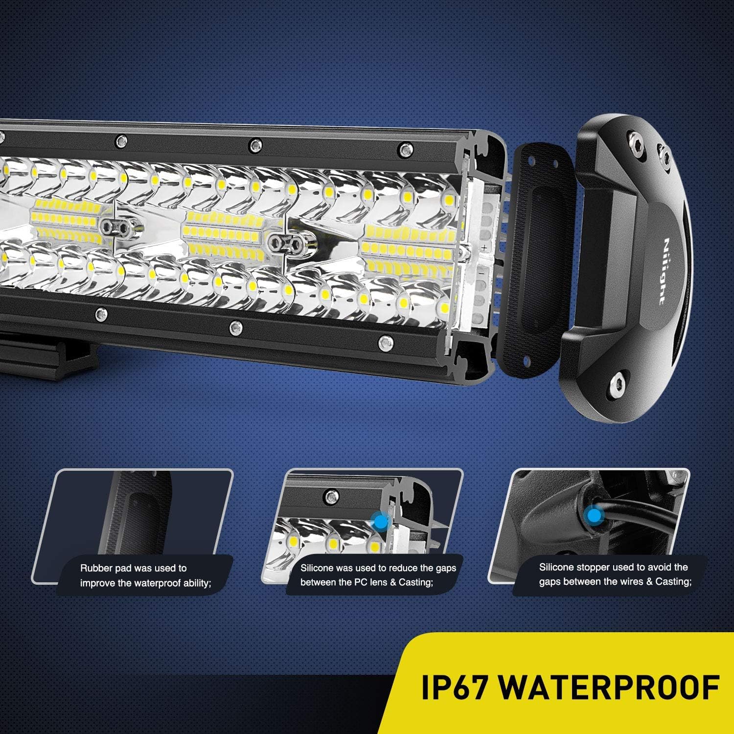 Nilight ZH412 Bar Set, 20 Inch 420W Triple Row Spot Flood Combo Work Driving Lamp, 2Pcs 4 Inch 60W Cube LED Pods Lights with Off-Road Wiring Harness-3 Leads, 2 Year Warranty: Automotive