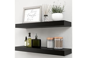 Boswillon Black Floating Shelves Set of 2, Wall Mounted Small Shelves for Room, Modern Hanging Shelves for Wall Decor, Display Wall Storage Shelves for Living Room, Bedroom, Bathroom, Kitchen - Black