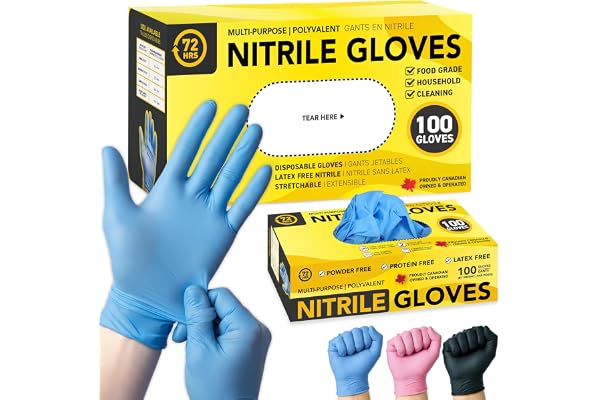 72HRS Black Nitrile Gloves - Disposable Gloves-4 Mil, Gant Noir, Gants Jetables, Black Gloves for Cooking, Cleaning