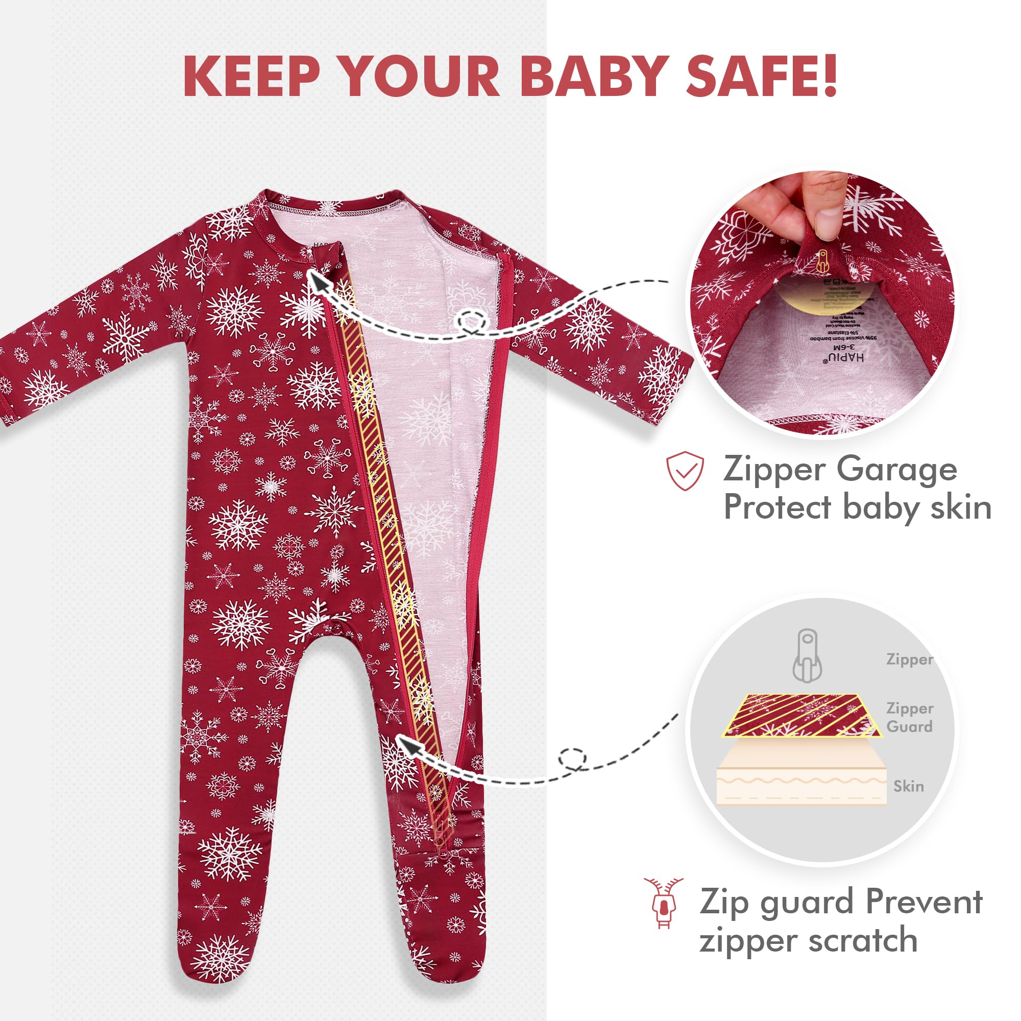 HAPIU Rayon From Bamboo Baby Footed Pajamas, 2 Way Zipper YKK, Footie