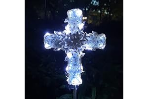 COOZZYHOUR 38Inch Solar Cross Garden Lights Outdoor Decorative - Solar Metal&Glass Cross White Hydrangea Flower Stake Lights- Waterproof 20 Warm White LED for Remembrance Gifts & Sympathy Gifts.