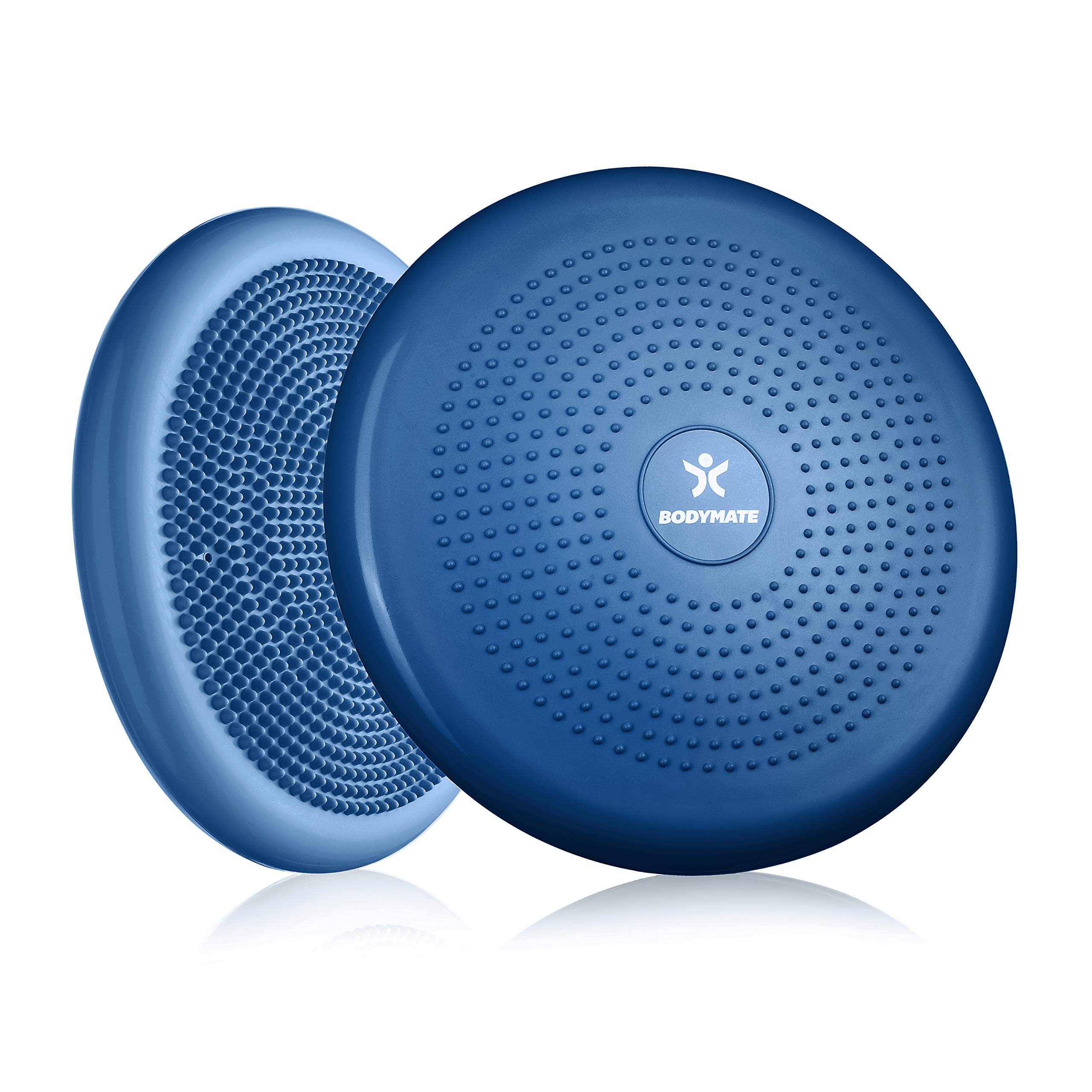 BODYMATE blue balance cushion incl. pump - 34cm diameter inflatable instability disc/nubbed massage cushion for core, fitness, rehab, co-ordination and relief of back pain