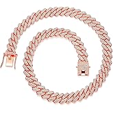 18K Gold-Plated Cuban Link Chain for Men and Women – Iced-Out Design in Silver/Gold/Rose Gold, Miami Cuban Necklace, Diamond-Studded Hip Hop Jewelry, 13mm Zinc Alloy with AAAAA+ Cubic Zirconia