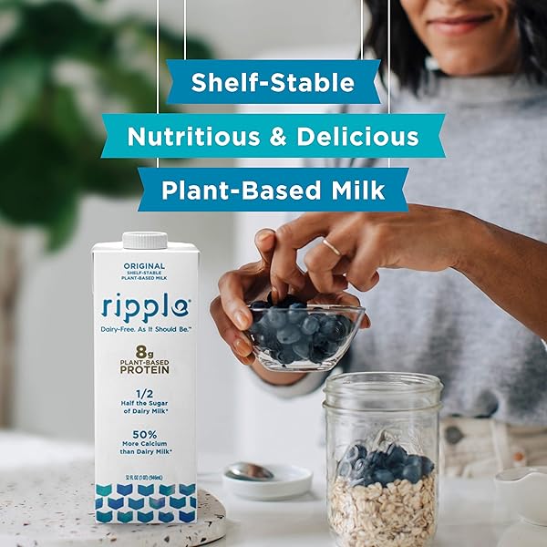 RIPPLE NON-DAIRY MILK, ORIGINAL, 32OZ | VEGAN MILK WITH 8G PEA PROTEIN PER SERVING | SHELF STABLE | BETTER FOR YOU, BETTER TASTING TOO | NON GMO, PLANT BASED, GLUTEN FREE, NUT FREE, SOY FREE