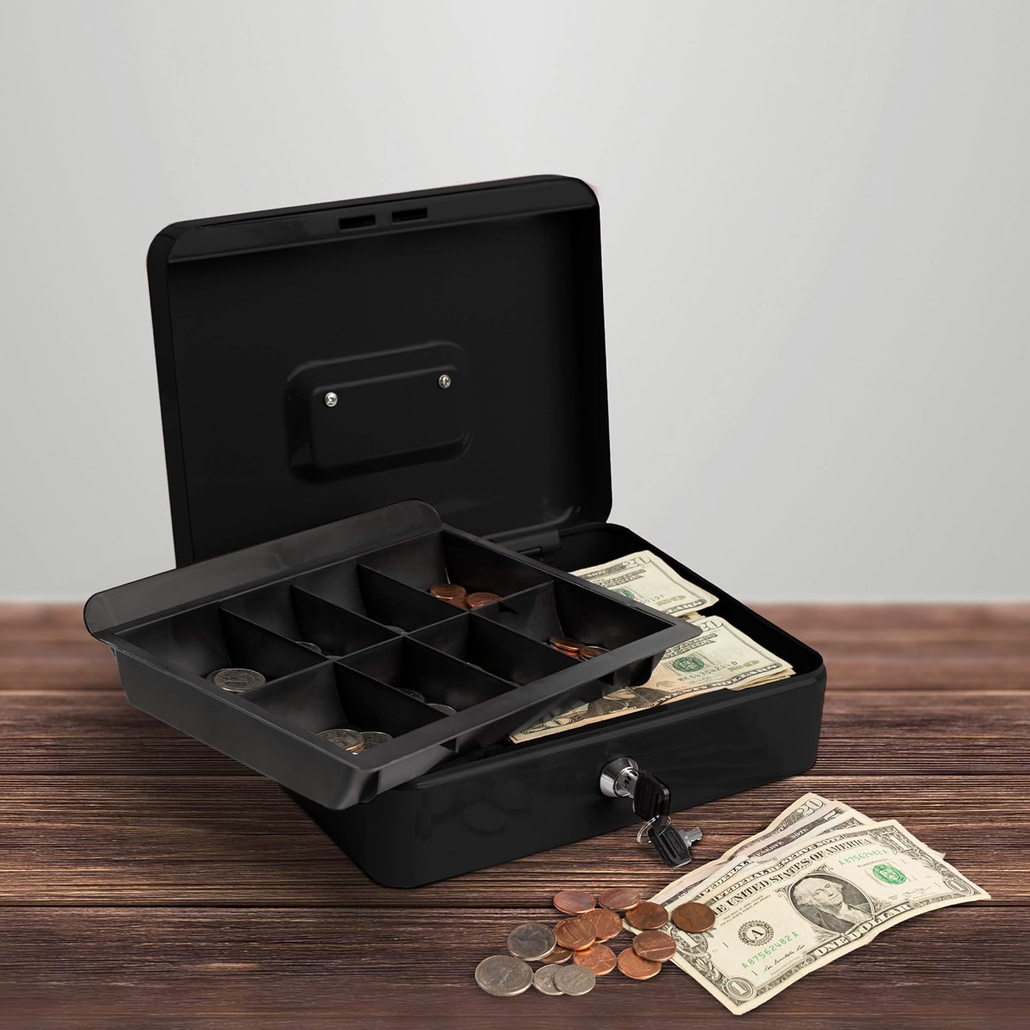 Stalwart Cash Box Locking Steel Petty Cash Safe with