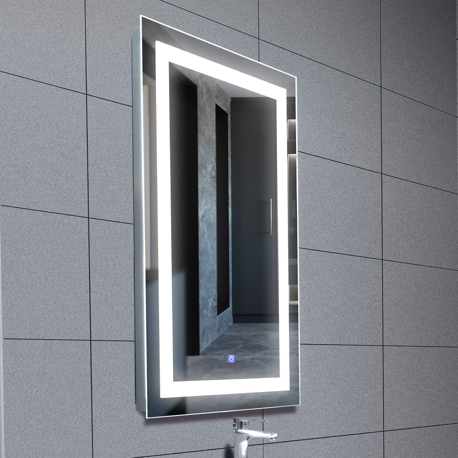 mecor 40X24 inch LED Lighted Bathroom Mirror Silvered Wall Mounted Mirror with Touch Button ,Anti Fog and IP44 Waterproof Hanging Rectangle Vertical&Horizontal Mirror