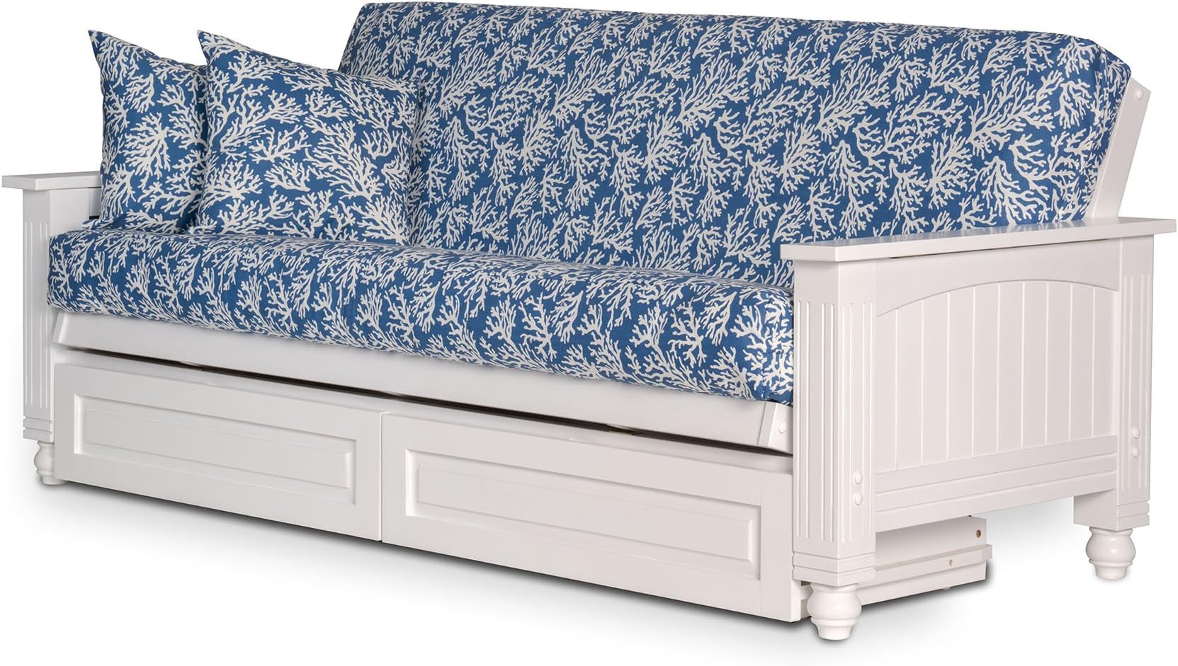 Nirvana Futons Atlantic Cottage Storage Drawers White Futon Frame and Mattress Set - Full Size