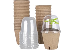 FAIROOTH 50 Sets Seed Starter Peat Pots with Humidity Dome Round Plant Nursery Pots Seeding Starter Pots 3.15 Inch Seedlings Planting Pots with Drainage Holes for Garden Vegetables Fruits Flower