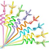 Snowfall 12 Pcs Glitter Mermaid Straws, Princess Theme Crazy Silly Straw for Birthday Party Favors Supplies, Reusable Plastic Drinking Straws for Boys Girls Party Decorations Gift(Mermaid)