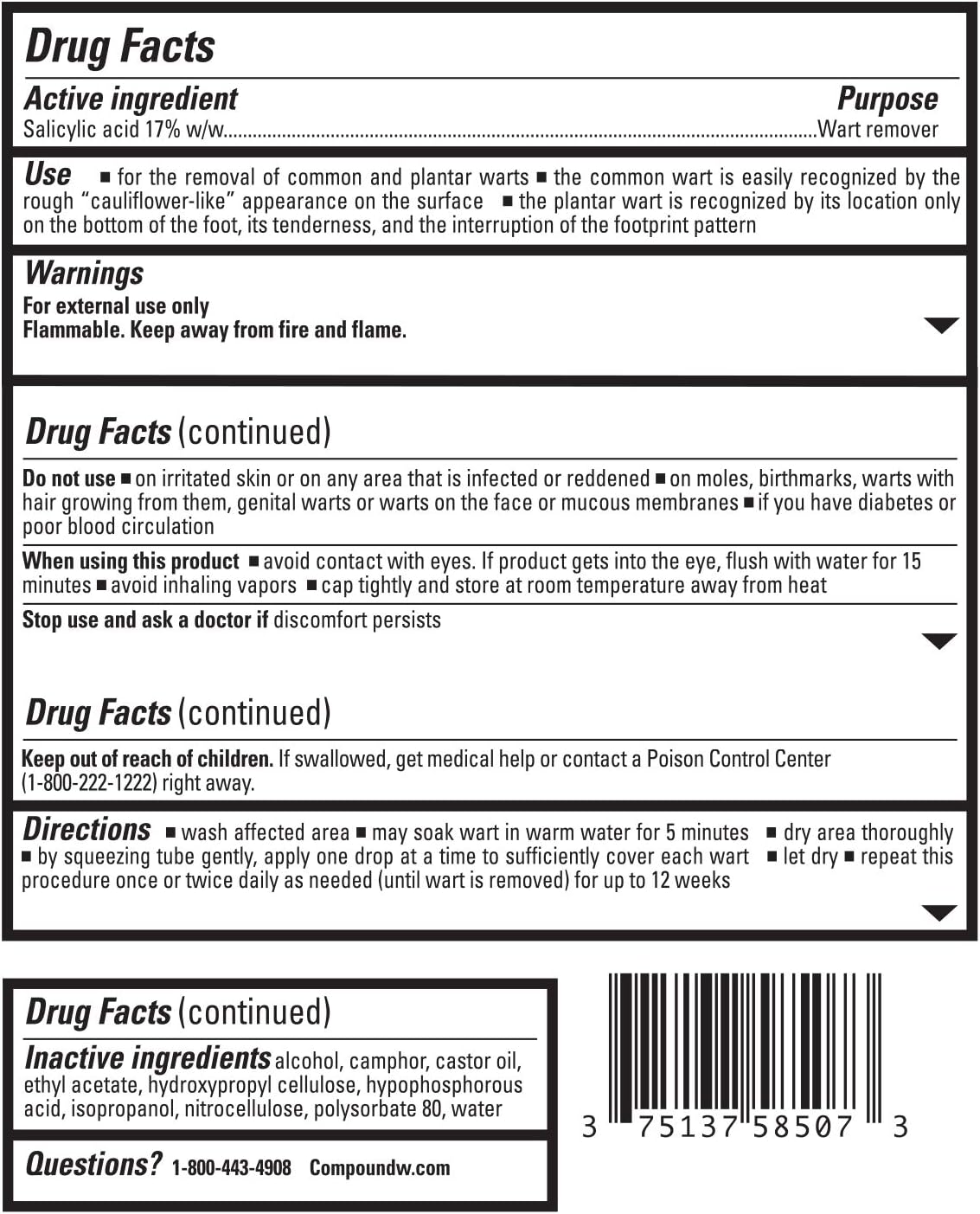 Compound W Maximum Strength Fast Acting Gel Wart Remover, 0.25 oz: Health & Personal Care