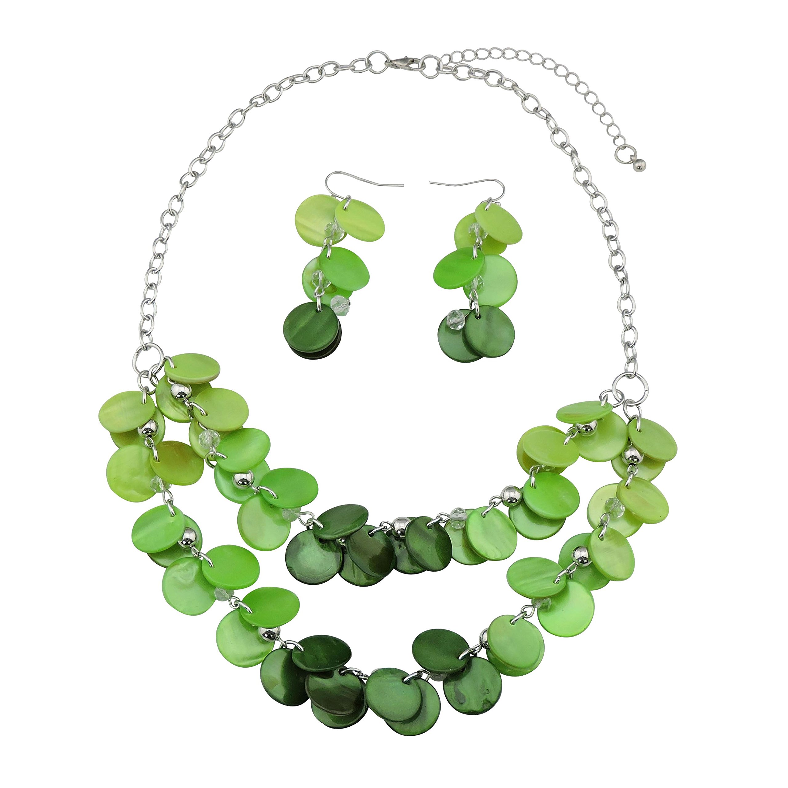 Bocar 2 Layer Statement Choker Shell Necklace and Earring Set for Women Gift (NK-10248-greenery)