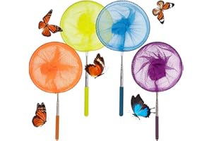 RAINFLOW 4 Pack Kids Telescopic Butterfly Fishing Nets - Butterfly Catcher Catching Insect Net Colorful Outdoor Tools for Cat