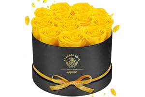 Impouo Forever Flowers,12 Roses in A Box, Real Preserved Roses, Birthday Gift for Women, Mother's Day, Anniversary Day - Yellow Rose