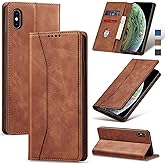 Jasonyu Flip Wallet Case for iPhone X/XS,Leather Magnetic Folio Cover with Card Holder,Kickstand - TPU Shockproof Durable Protective Phone Case,Brown