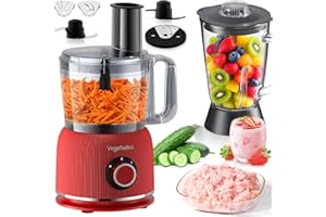 Food Processor and Blender Combo, 88 oz Food Chopper for Meat, Vegetable and Dough, 70 oz 600W Glass Jar Blender with 2 Speed