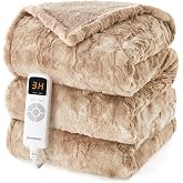 Hansleep Heated Blanket Full Size, Soft Electric Blanket 72x84in, Camel | ETL/FCC, 9 Heat Levels 10H Auto Off, Fast Heating, Overheat Protection, Faux Fur&amp;Sherpa Heating Blanket, Machine Washable