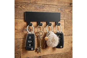 Key Holder with 4 Hooks, Key Hanger Organizer for Wall Mount with Self Adhesive Tapes, Metal Key Rack for Entryway Door Bathr