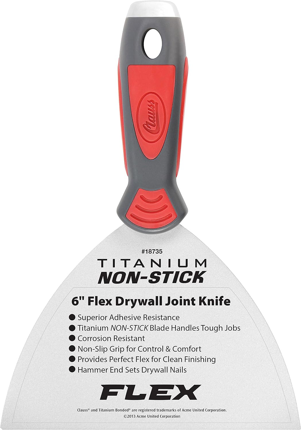 Clauss putty knife 6" (15.2 cm) with flexible blade in professional quality, Grey/Red, 6-Inch