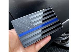 LFPartS USA Embossed Stainless Steel Metal Flag for Cars, Trucks Show Support of Police and Law Enforcement Officers Black with Thin Blue Line 5"x3"