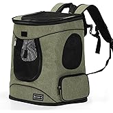 Petsfit Dog and Cat Backpack Carrier, Padded Waist Support, Up to 18 lb | 13.5 x 12.5 x 17.5 in; reinforced frame, 600D Oxford, 4 mesh panels, lockable zippers, safety tether and washable mat.