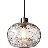 CASAMOTION Pendant Lighting Handblown Glass Drop Ceiling Lights, Modern Rustic Hanging Light Clear Seeded Glass with Black Sa