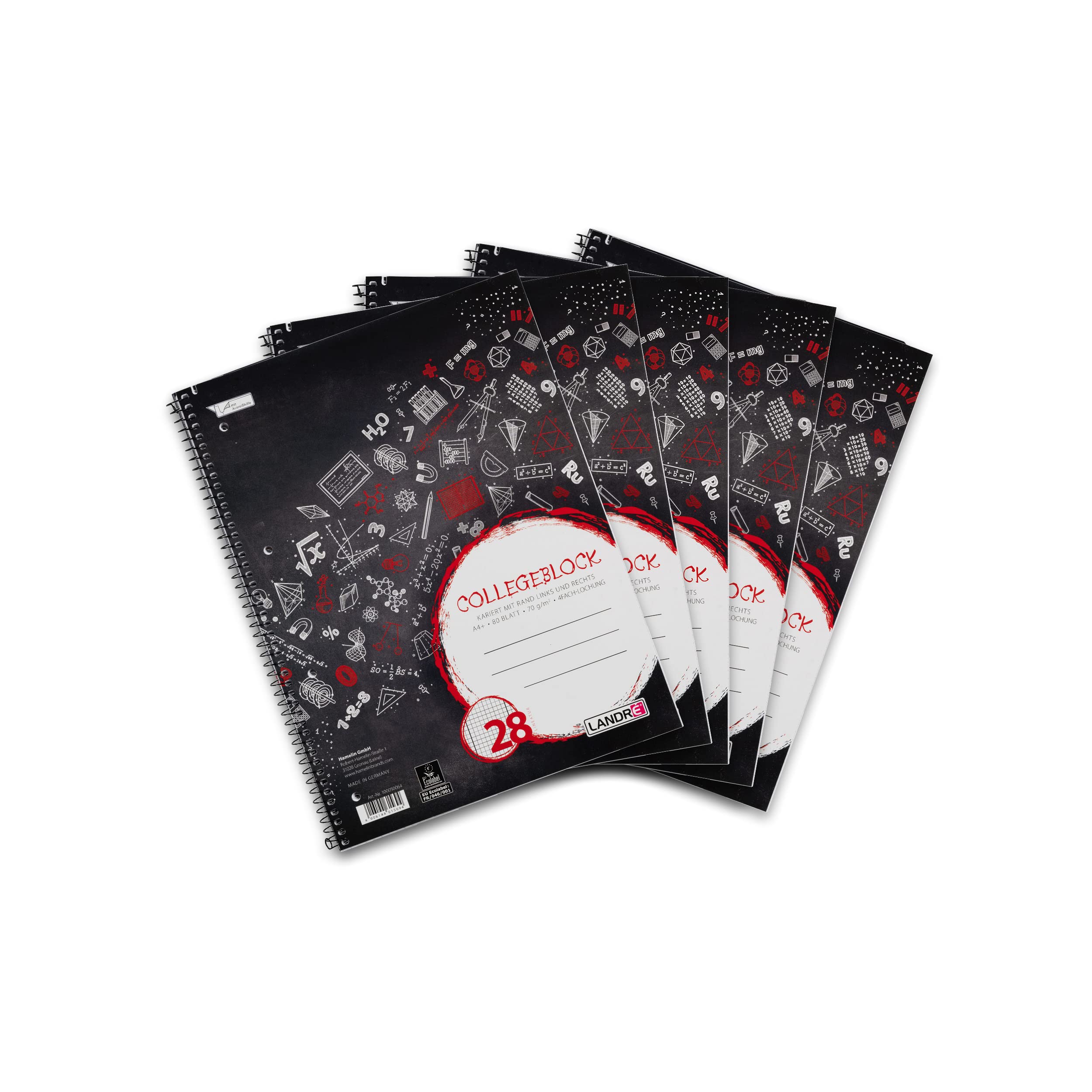 Landré College Notepad A4 Squared with Margin 80 Sheets (Pack of 5)