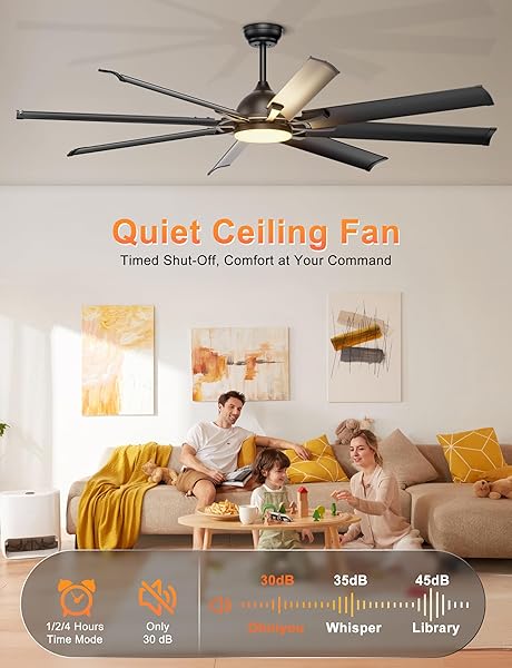 OHNIYOU 72 INCH INDUSTRIAL CEILING FAN WITH LIGHTS REMOTE CONTROL, BLACK LARGE CEILING FAN WITH 8 ALUMINUM BLADES, 3 CCT, 6-SPEED QUIET DC MOTOR FOR LIVING ROOM, COVERED OUTDOOR, SHOP, GARAGE