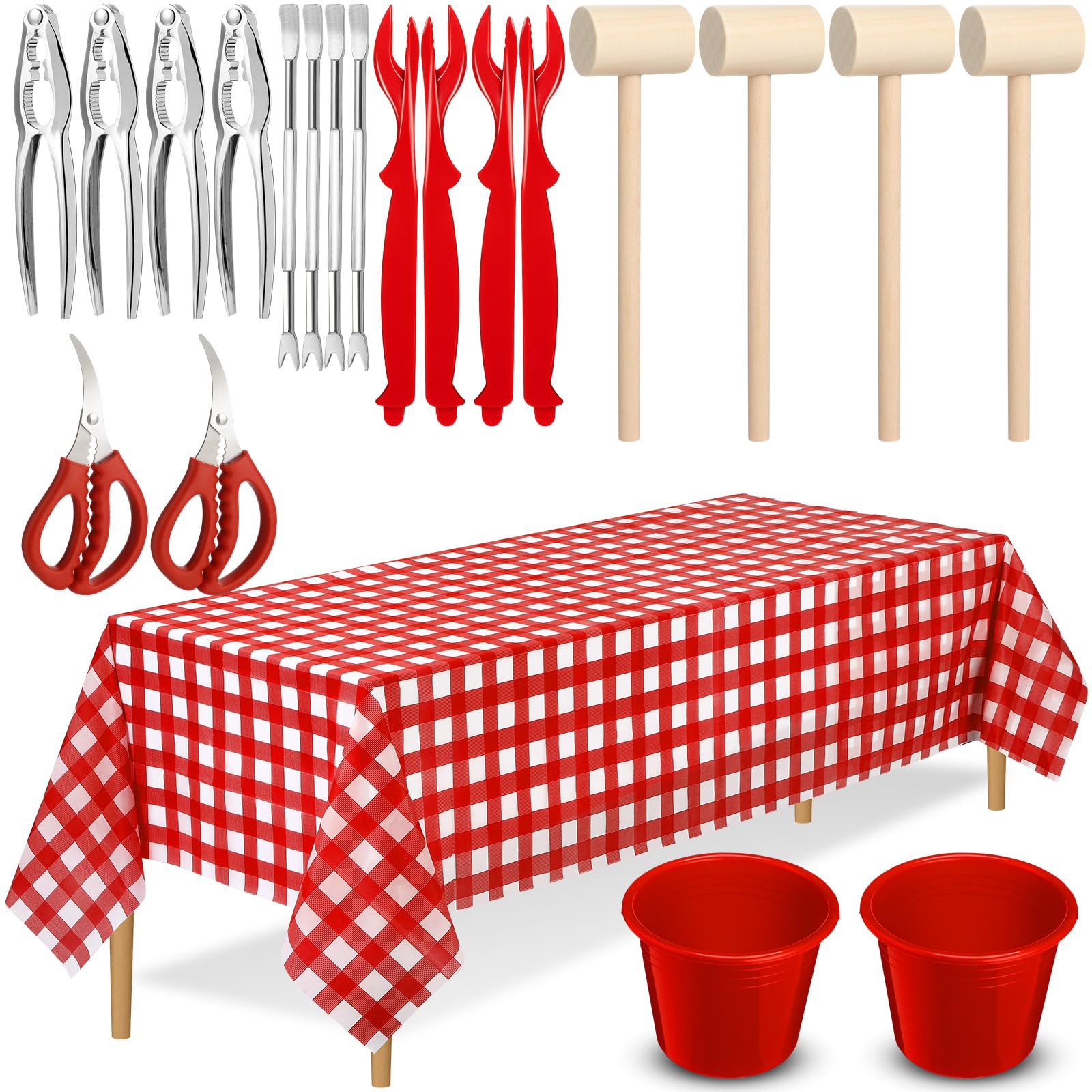 Photo 1 of ** MISSING HANDLES**
SmoothNovelty 21 Pcs Seafood Tools Set Seafood Boil Party Supplies, Tablecloth Crab Crackers Scissors Lobster Sheller Hammer Shellfish Fork Cracker Plastic Bucket for Lobster Crab Food New Year Party