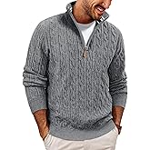 PJ PAUL JONES Mens Quarter Zip Sweater Cable Knitted Pullover Sweaters Textured Solid Colors Sweater