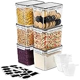 Sorbus Food Storage Containers - Pack of 6 - Air Tight, Four-Way Snap Lids Keeps Food Fresh - Store Cereal, Pasta, Flour, Nuts, Candy - Durable Plastic Kitchen Pantry Bins
