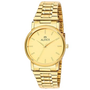 Analouge Golden Dial 18 K Gold Plated Watch Water Resistant Golden Color Strap Watches for Mens/Boys (AX-GR1013...