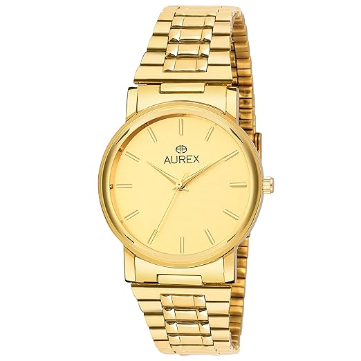 Aurex Analouge Golden Dial 18 K Gold Plated Watch Water Resistant Golden Color Strap Watches for Mens/Boys (AX-GR1013-GLG)