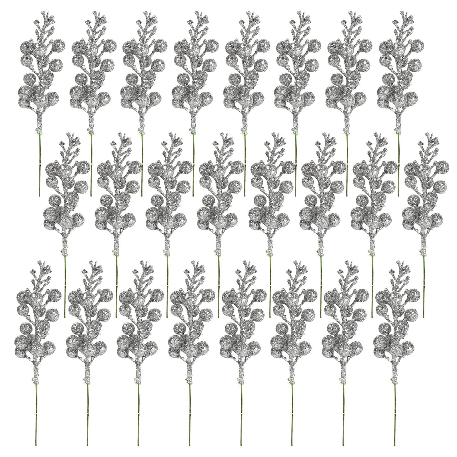 LEMCC 24PCS Christmas Glitter Berries Stems Artificial Berry Twig Stem Wired Stems Holly Berries Picks for Christmas Tree Wreath Crafts Home Ornaments