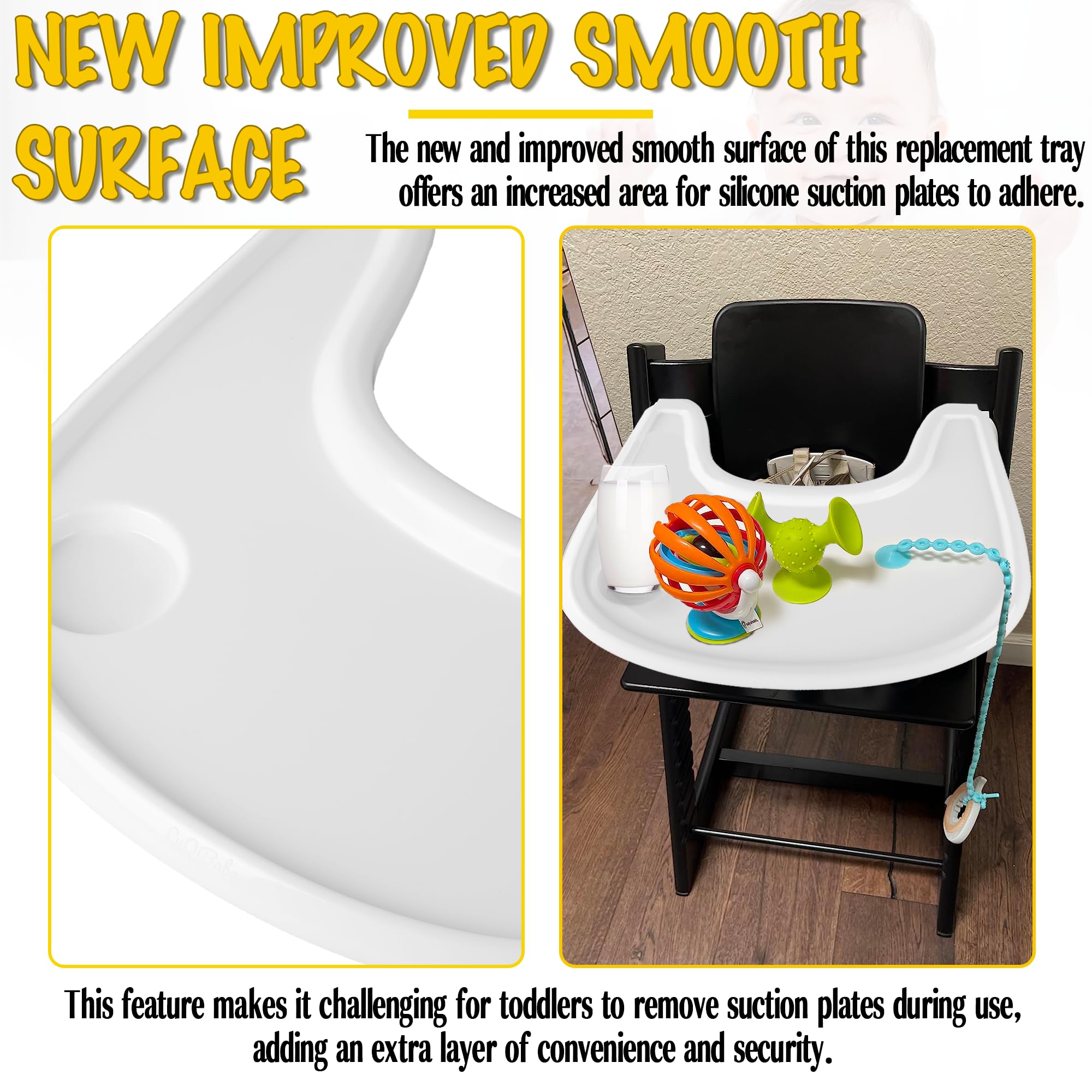 Baby High Chair Tray Compatible with Stokke Tripp Trapp Chair with Cup Holder - Smooth Surface and Strong Suction - Made with Food-Safe Plastic (BPA BPS BPF Lead and Phthalate Free) - White