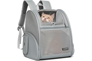 FERMAO Cat Backpack Carrier, Mesh Small Cat Carrier Backpack Airline Approved Pet Carriers for Medium Small Dog Puppy Kitten Bunny up to 15lbs Pet Bag for Travel Walking Hiking Outdoor (Gray)