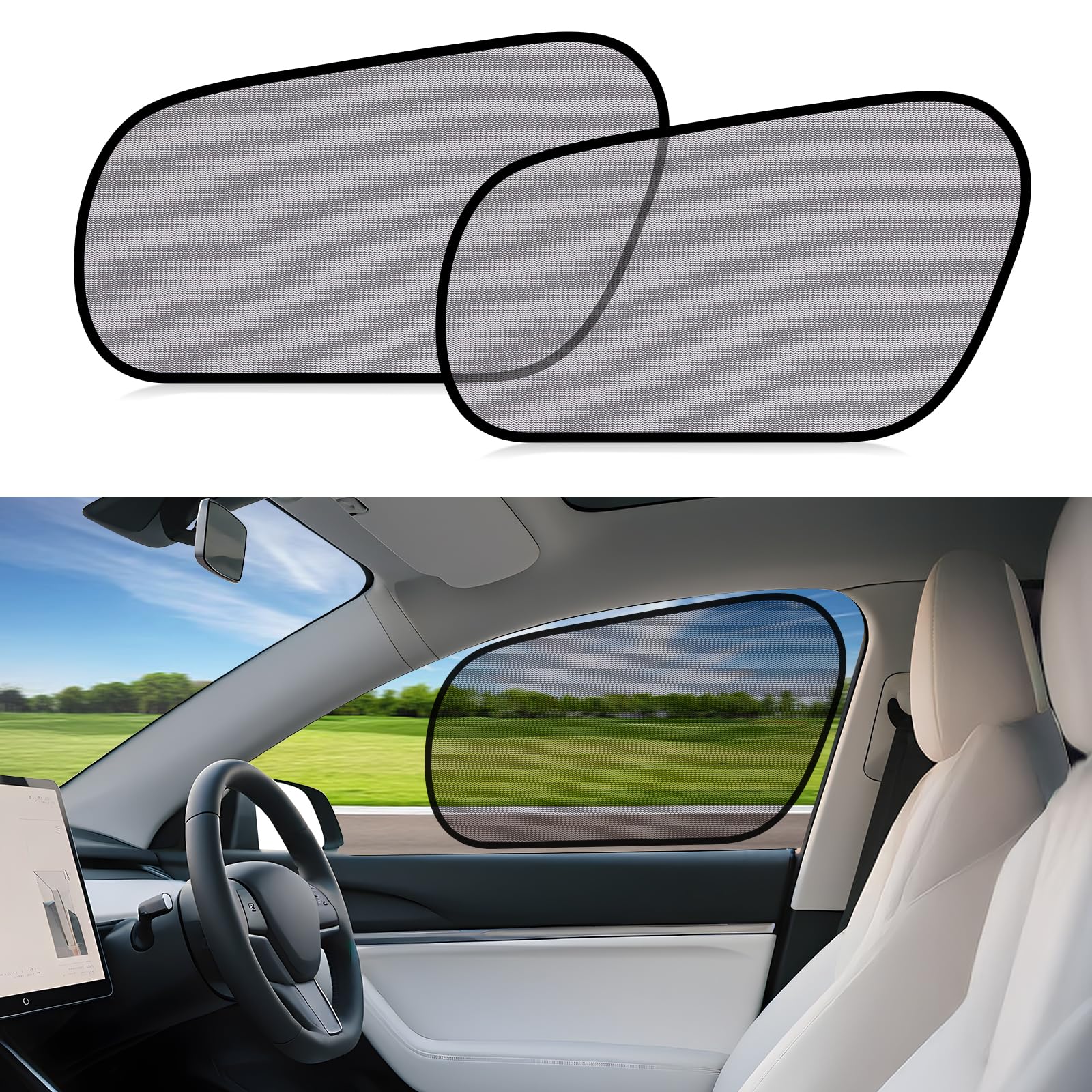 Photo 1 of ZATOOTO Car Window Shades for Tesla Model Y - Sun Shade Transparent Front Window, Car Window Covers Blocks 95% UV & Heat, No Adhesive, Easy Install & Remove, Enhanced Driver Visibility