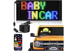 RAYHOME Full Color Double Row LED Light Sign for Car, 10.6''x4.7'' Scrolling LED Signs Flexible 5V/2A Bluetooth APP Control LED Car Sign Custom Text Message Pattern Programmable LED Display