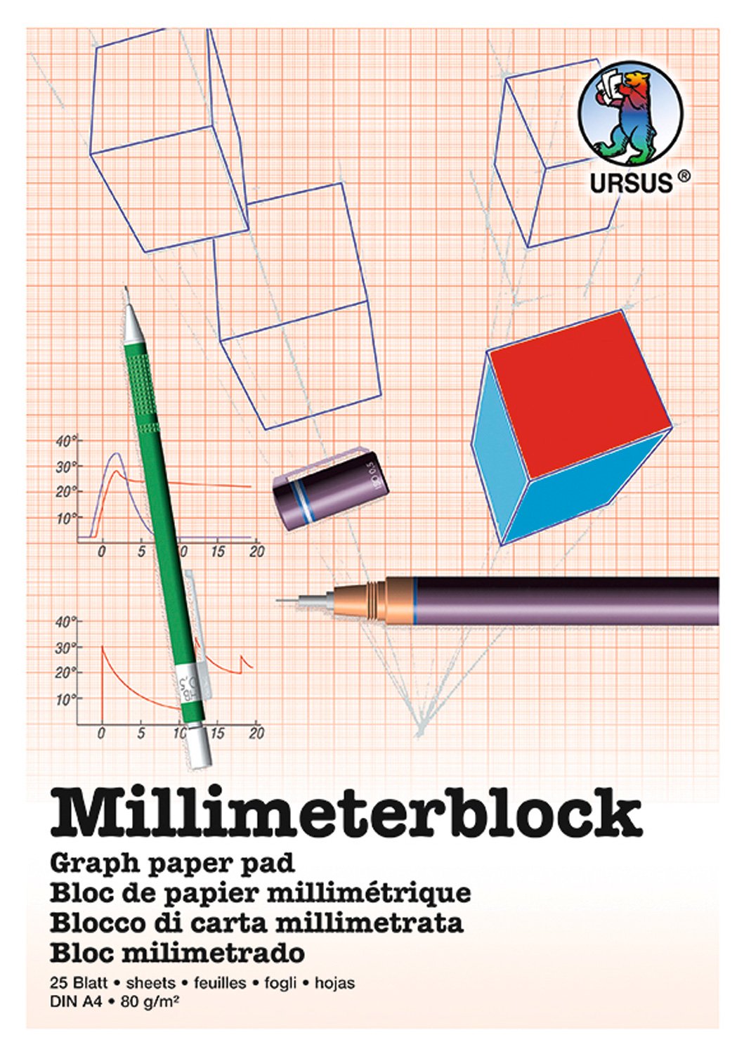 80 G Mq Millimetrata Formato A3 25 Fogli Ursus 7074000 Blocchi Appunti Taccuini E Diari Carta Blocchi E Quaderni