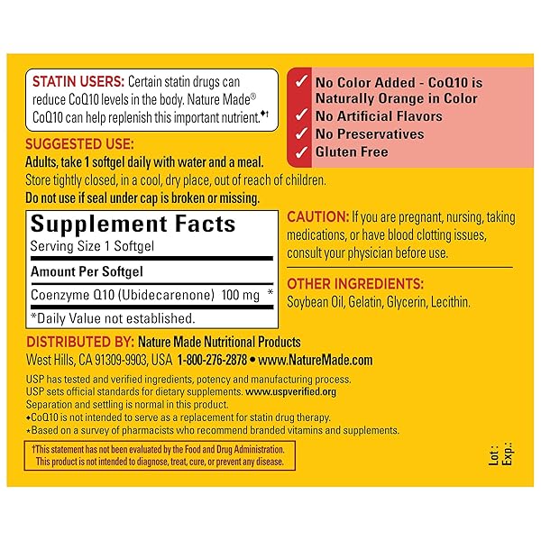 NATURE MADE COQ10 100MG, DIETARY SUPPLEMENT FOR HEART HEALTH SUPPORT, 120 SOFTGELS, 120 DAY SUPPLY