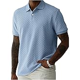 RoseSeek Men's Golf Shirts Short Sleeve Textured Collar Shirt Button Front Office Work Tops