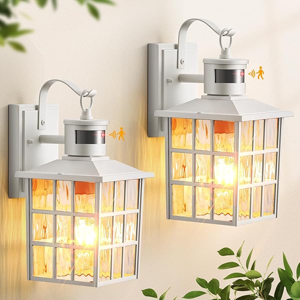 VIANIS WHITE MOTION SENSOR EXTERIOR WALL LANTERN, 2...