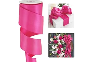 HUIHUANG Hot Pink Satin Wired Ribbon 2.5 inch Fuchsia Pink Wire Edge Ribbon for Wreaths, Bows Making, Gift Wrapping, Garland, Home Decor, Crafts, Christmas Tree Bows-Continous 10 Yards