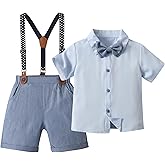 Boarnseorl Baby Boys Shorts Sets, Infant Shirt+Shorts+ Tie+Suspenders,Toddler Outfits Suits
